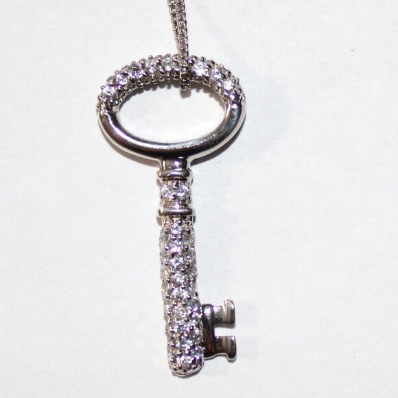 Sterling Silver Cubic Zirconia Key Necklace - Picture 1 of 6